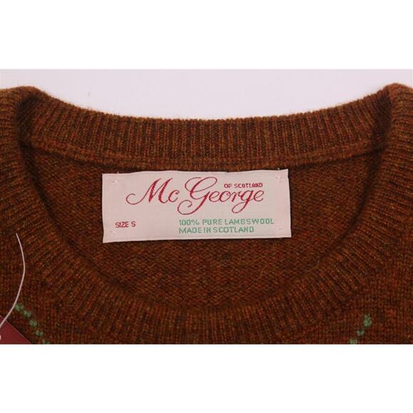 McGeorge of Scotland Brown Argyle Scotland Lambswool Crewneck Sweater Mens Small - Picture 5 of 8